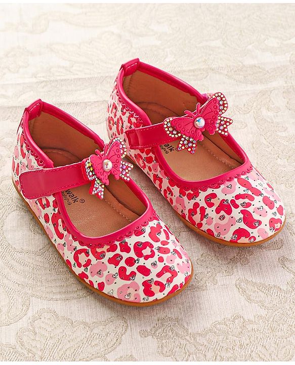 Cute Walk by Babyhug Ballerinas with Velcro Closure Heart Print & Bow Applique - Mint