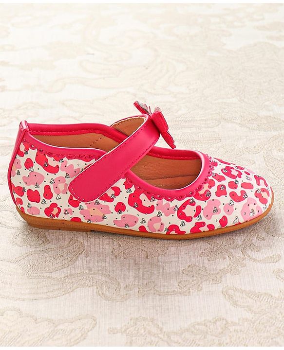 Cute Walk by Babyhug Ballerinas with Velcro Closure Heart Print & Bow Applique - Mint
