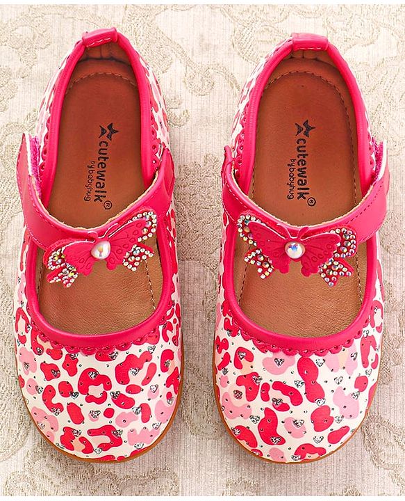 Cute Walk by Babyhug Ballerinas with Velcro Closure Heart Print & Bow Applique - Mint