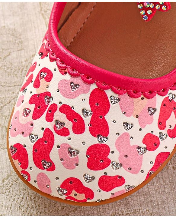Cute Walk by Babyhug Ballerinas with Velcro Closure Heart Print & Bow Applique - Mint