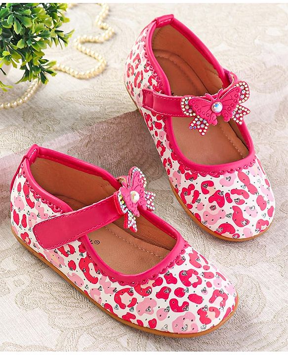 Cute Walk by Babyhug Ballerinas with Velcro Closure Heart Print & Bow Applique - Mint