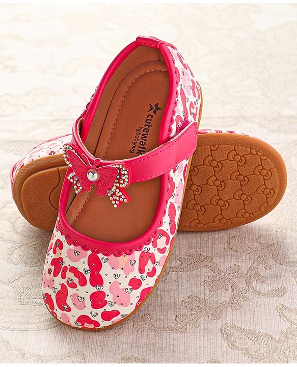 Cute Walk by Babyhug Ballerinas with Velcro Closure Heart Print & Bow Applique - Mint