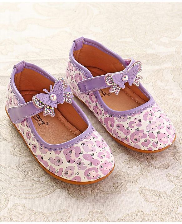 Cute Walk by Babyhug Ballerinas with Velcro Closure Heart Print & Bow Applique - Mint