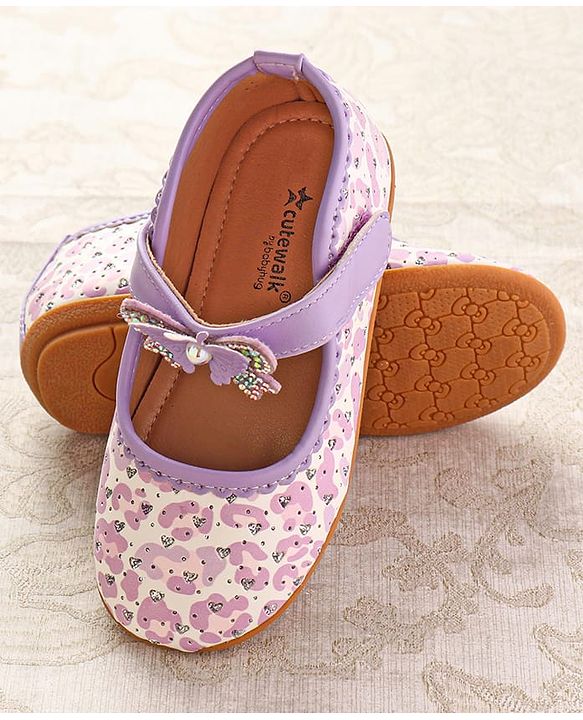 Cute Walk by Babyhug Ballerinas with Velcro Closure Heart Print & Bow Applique - Mint