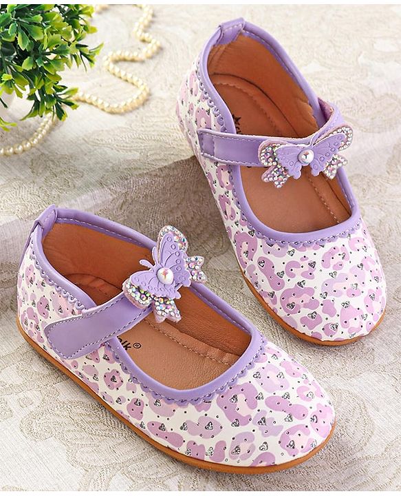 Cute Walk by Babyhug Ballerinas with Velcro Closure Heart Print & Bow Applique - Mint