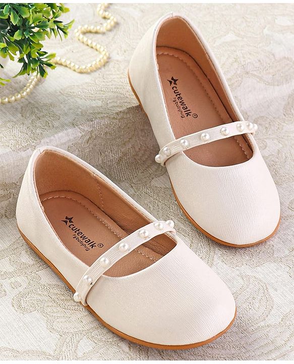 Cute Walk by Babyhug Slip On Ballerina with Pearl Detailing - Beige