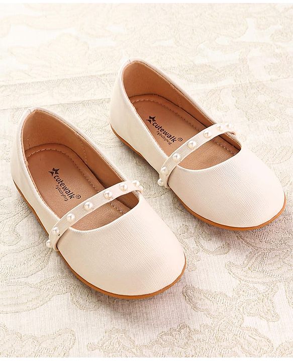 Cute Walk by Babyhug Slip On Ballerina with Pearl Detailing - Beige