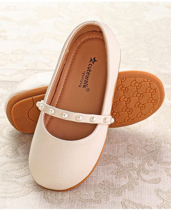 Cute Walk by Babyhug Slip On Ballerina with Pearl Detailing - Beige
