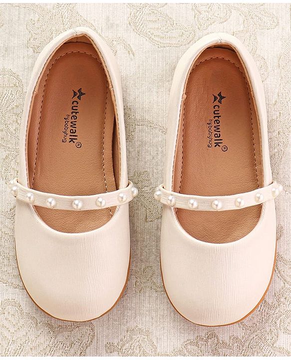 Cute Walk by Babyhug Slip On Ballerina with Pearl Detailing - Beige