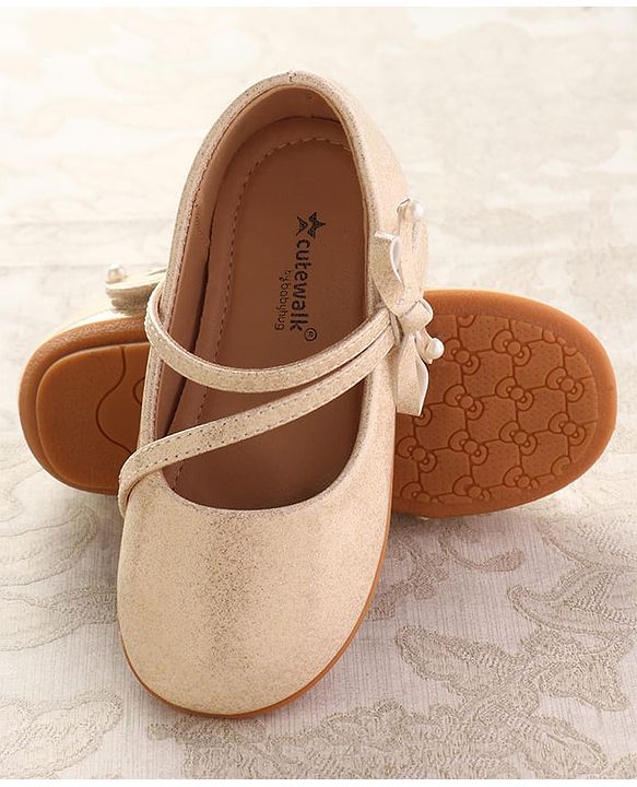 Cute Walk by Babyhug Ballerinas With Velcro Closure & Bow Applique - Beige