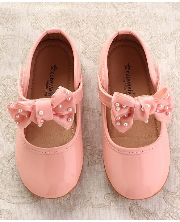 Cute Walk by Babyhug Ballerinas With Velcro Closure & Bow Applique - Pink