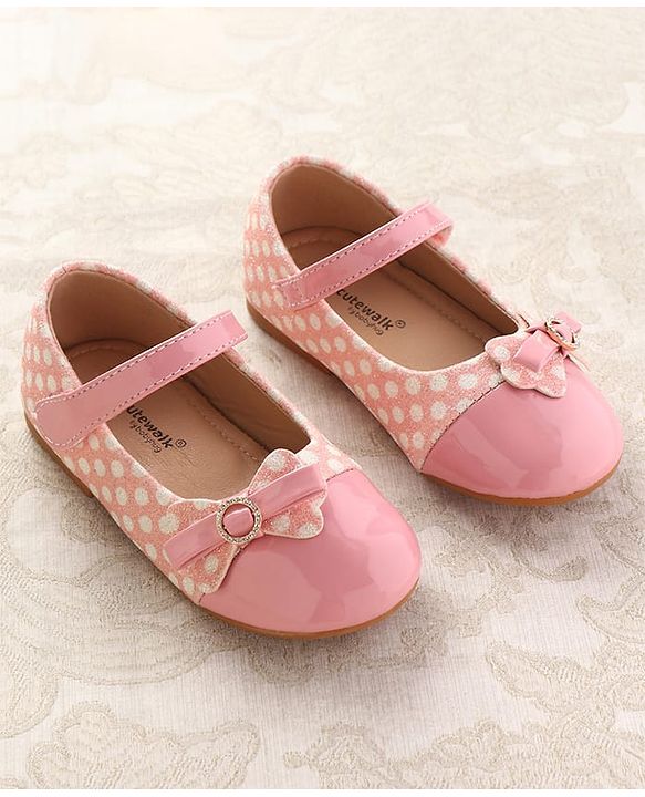 Cute Walk by Babyhug Ballerinas With Velcro Closure & Glitter Bow Applique - Pink