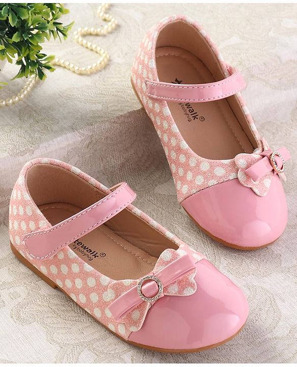 Cute Walk by Babyhug Ballerinas With Velcro Closure & Glitter Bow Applique - Pink