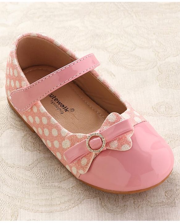 Cute Walk by Babyhug Ballerinas With Velcro Closure & Glitter Bow Applique - Pink
