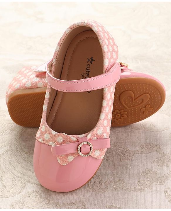 Cute Walk by Babyhug Ballerinas With Velcro Closure & Glitter Bow Applique - Pink