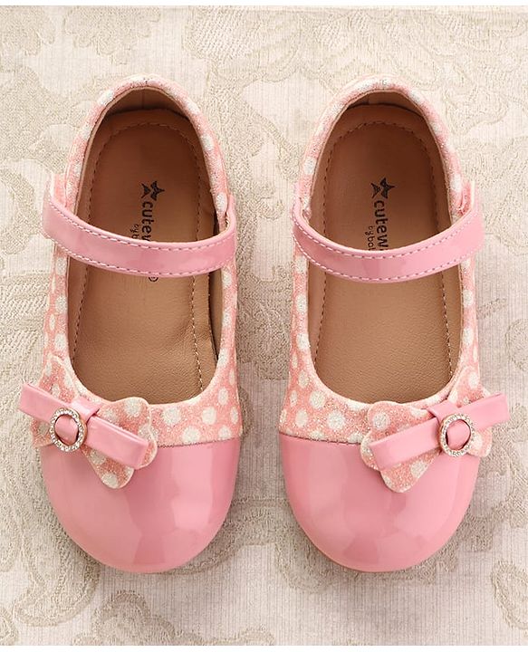Cute Walk by Babyhug Ballerinas With Velcro Closure & Glitter Bow Applique - Pink