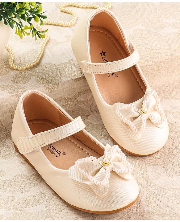 Cute Walk by Babyhug Ballerina with Velcro Closure & Bow Applique - White