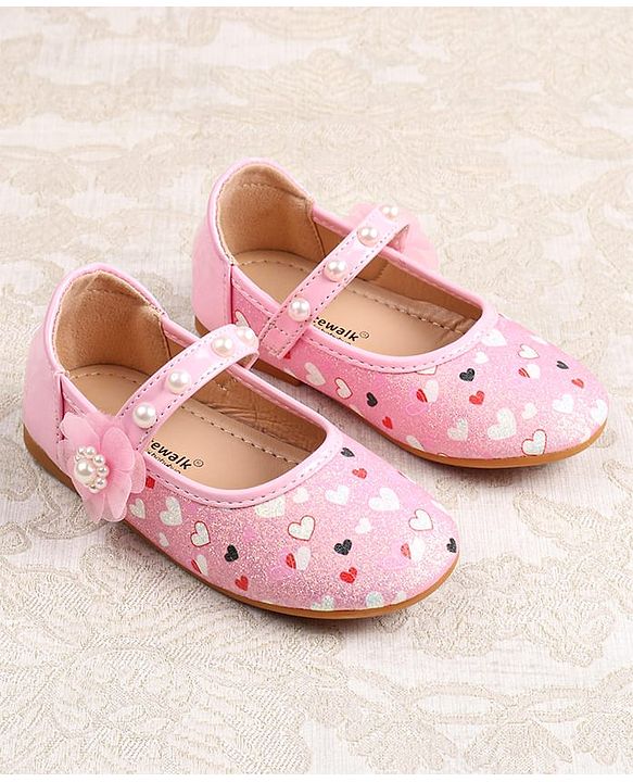 Cute Walk by Babyhug Ballerina with Velcro Closer & Hearts Print - Pink