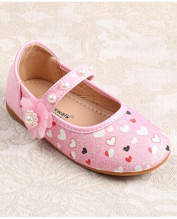 Cute Walk by Babyhug Ballerina with Velcro Closer & Hearts Print - Pink