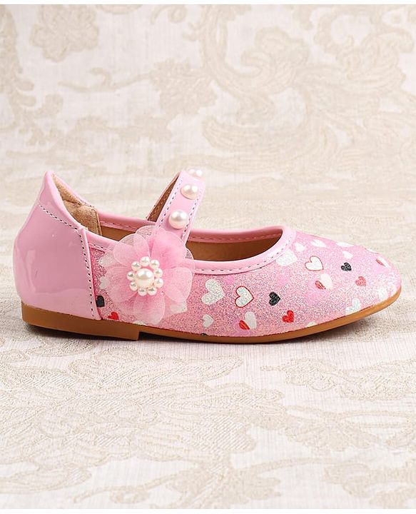 Cute Walk by Babyhug Ballerina with Velcro Closer & Hearts Print - Pink