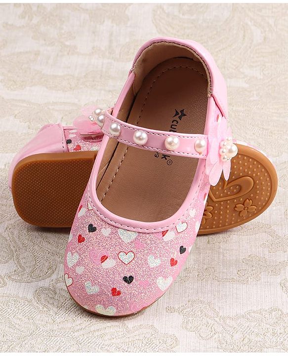Cute Walk by Babyhug Ballerina with Velcro Closer & Hearts Print - Pink