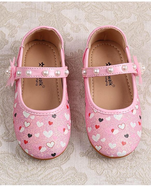 Cute Walk by Babyhug Ballerina with Velcro Closer & Hearts Print - Pink