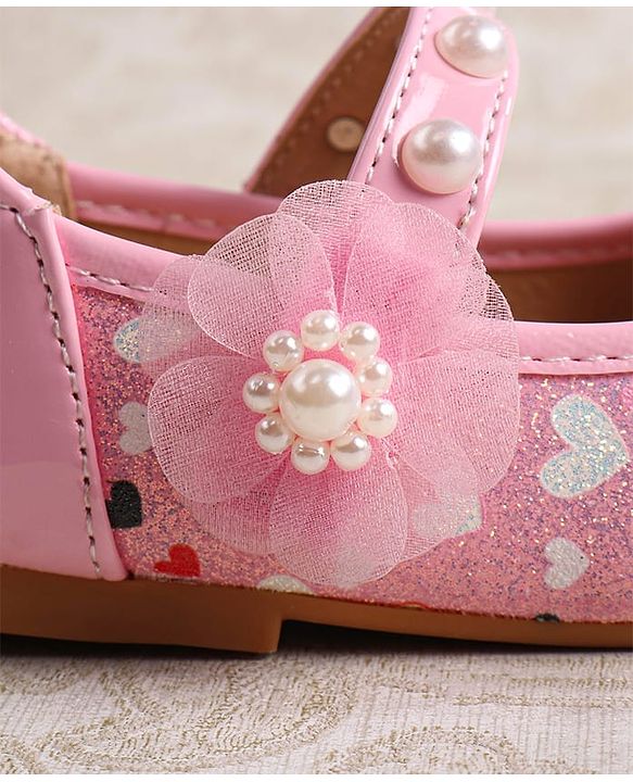 Cute Walk by Babyhug Ballerina with Velcro Closer & Hearts Print - Pink