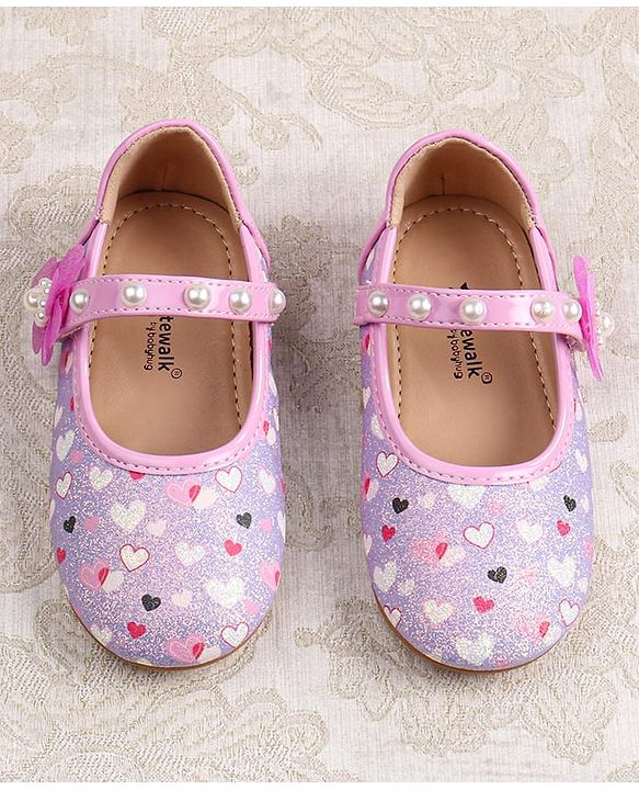 Cute Walk by Babyhug Ballerina with Velcro Closer & Hearts Print - Pink