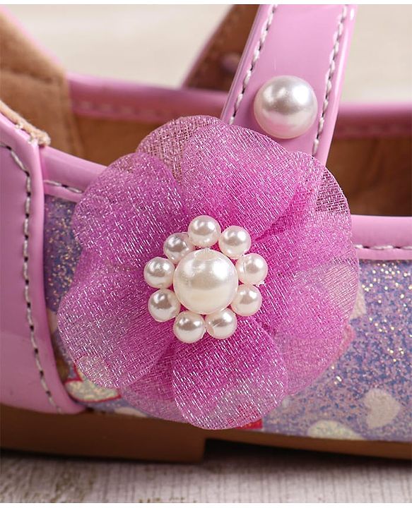 Cute Walk by Babyhug Ballerina with Velcro Closer & Hearts Print - Pink