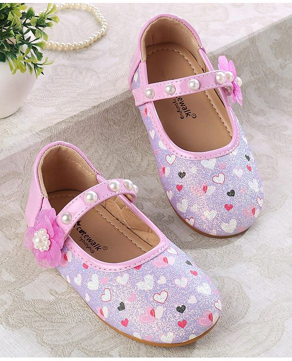 Cute Walk by Babyhug Ballerina with Velcro Closer & Hearts Print - Pink