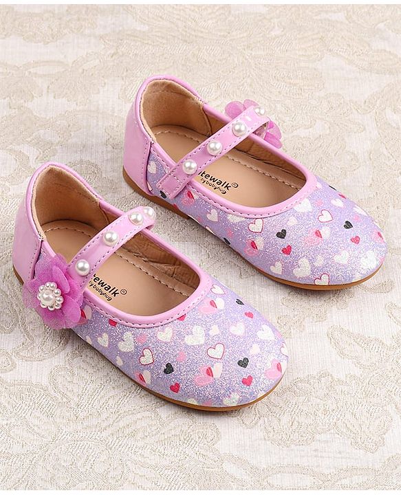 Cute Walk by Babyhug Ballerina with Velcro Closer & Hearts Print - Pink