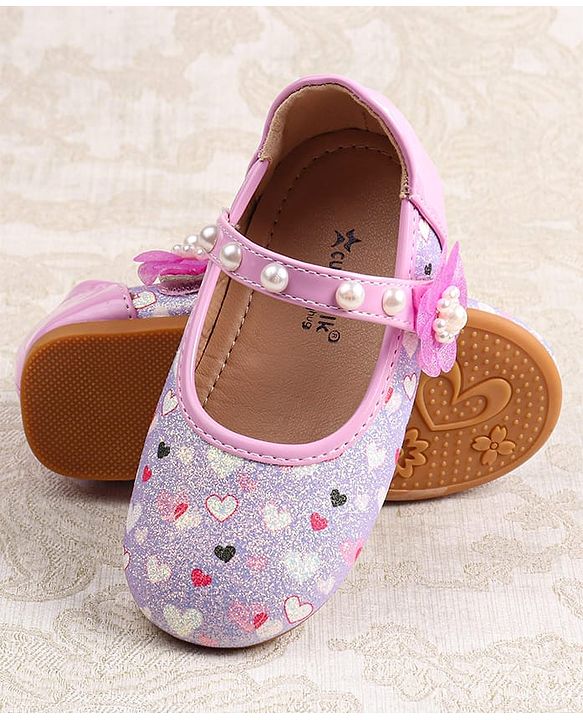 Cute Walk by Babyhug Ballerina with Velcro Closer & Hearts Print - Pink