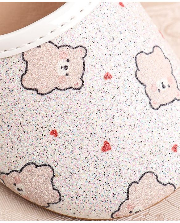 Cute Walk by Babyhug Velcro Closer Ballerina with Floral Applique & Bear Print - White