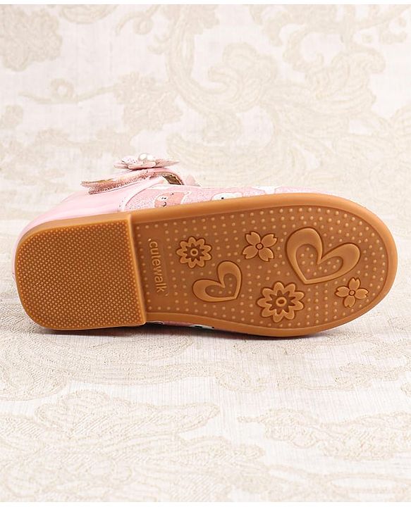 Cute Walk by Babyhug Velcro Closer Ballerina with Floral Applique & Bear Print - White