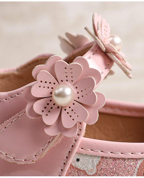Cute Walk by Babyhug Velcro Closer Ballerina with Floral Applique & Bear Print - White
