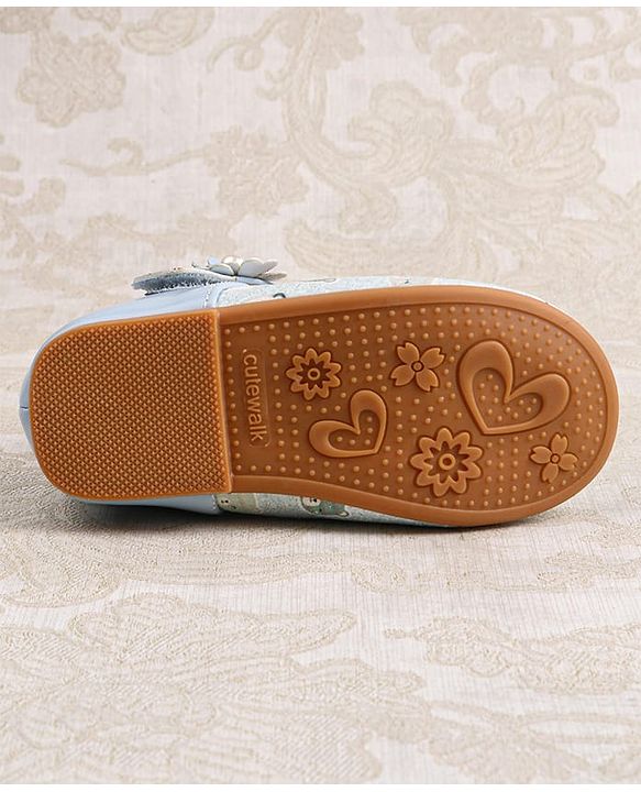 Cute Walk by Babyhug Velcro Closer Ballerina with Floral Applique & Bear Print - White