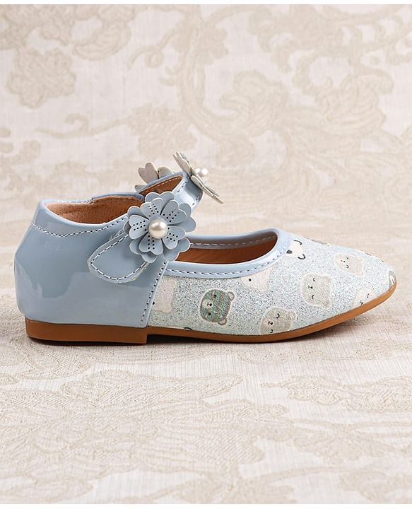 Cute Walk by Babyhug Velcro Closer Ballerina with Floral Applique & Bear Print - White