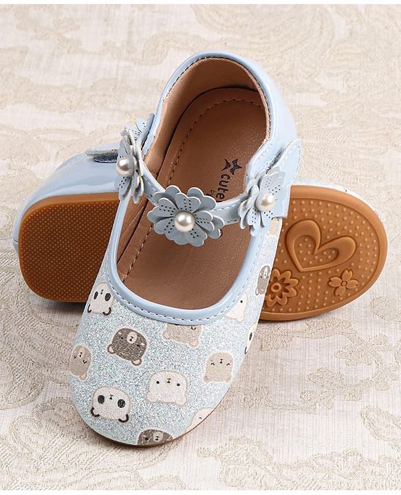 Cute Walk by Babyhug Velcro Closer Ballerina with Floral Applique & Bear Print - White