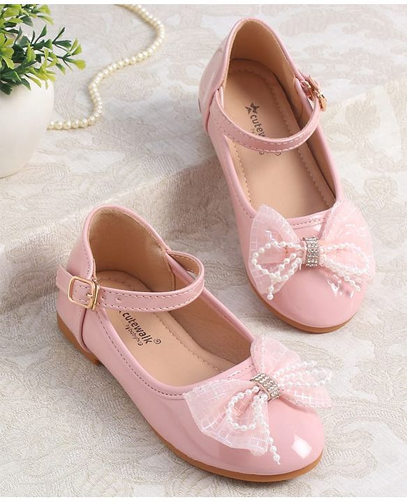 Cute Walk by Babyhug Clip Closure Ballerina with Bow Applique & Pearl Detailing - Pink