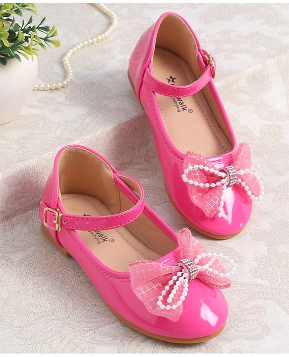 Cute Walk by Babyhug Clip Closure Ballerina with Bow Applique & Pearl Detailing - Fuchsia