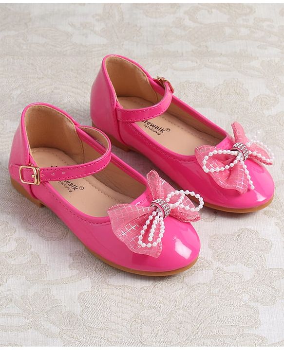 Cute Walk by Babyhug Clip Closure Ballerina with Bow Applique & Pearl Detailing - Fuchsia