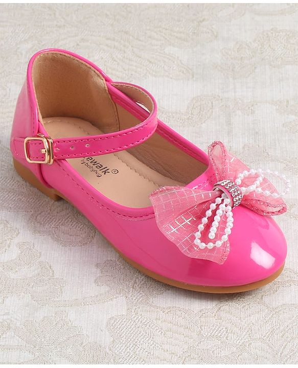 Cute Walk by Babyhug Clip Closure Ballerina with Bow Applique & Pearl Detailing - Fuchsia