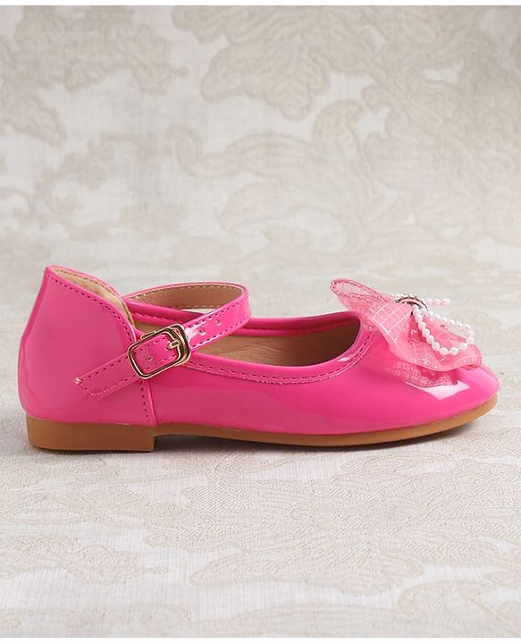 Cute Walk by Babyhug Clip Closure Ballerina with Bow Applique & Pearl Detailing - Fuchsia