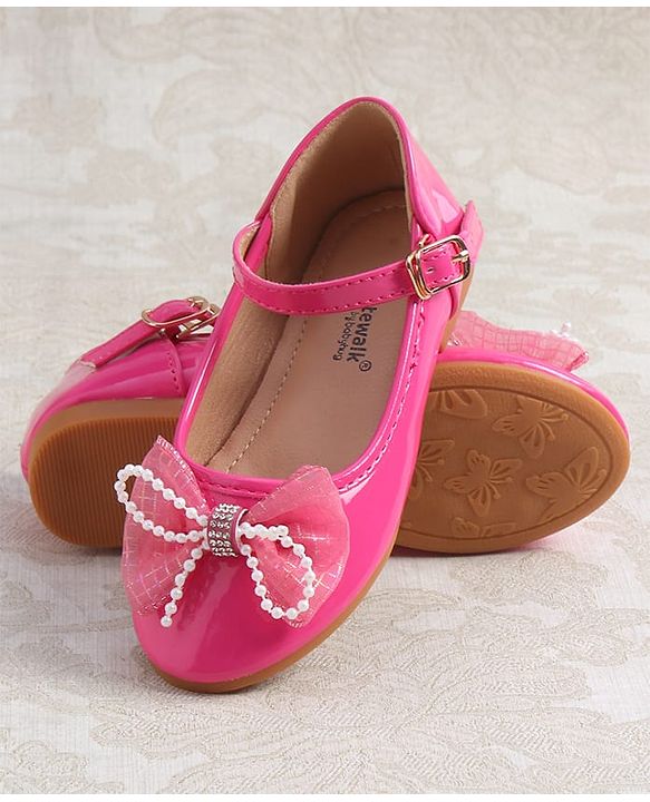 Cute Walk by Babyhug Clip Closure Ballerina with Bow Applique & Pearl Detailing - Fuchsia