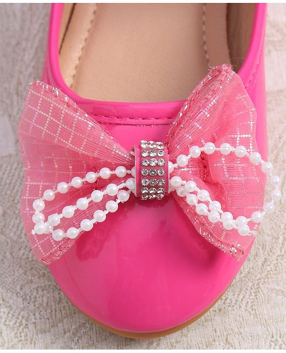 Cute Walk by Babyhug Clip Closure Ballerina with Bow Applique & Pearl Detailing - Fuchsia