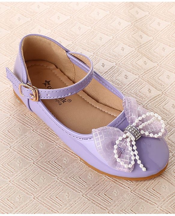 Cute Walk by Babyhug Clip Closure Ballerina with Bow Applique & Pearl Detailing - Purple