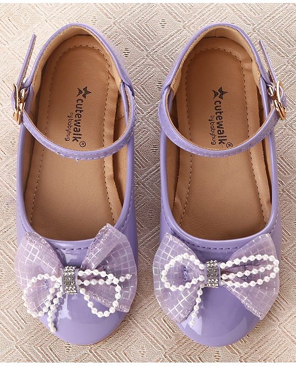 Cute Walk by Babyhug Clip Closure Ballerina with Bow Applique & Pearl Detailing - Purple