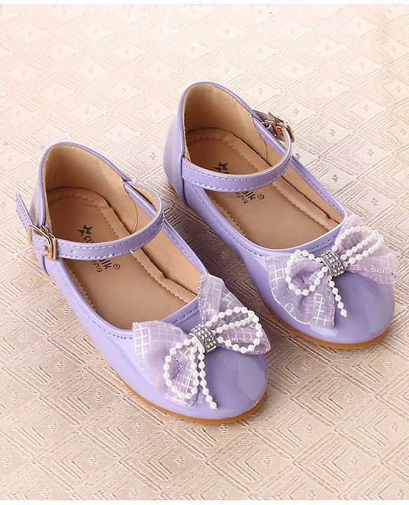 Cute Walk by Babyhug Clip Closure Ballerina with Bow Applique & Pearl Detailing - Purple