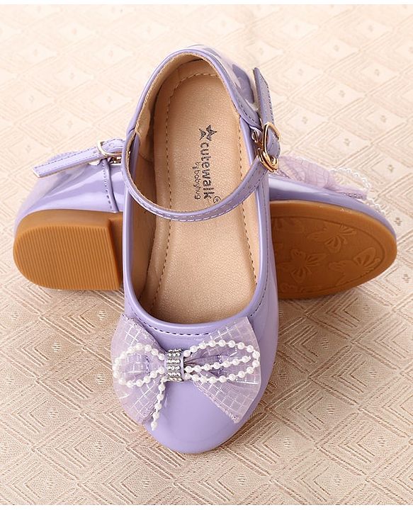 Cute Walk by Babyhug Clip Closure Ballerina with Bow Applique & Pearl Detailing - Purple