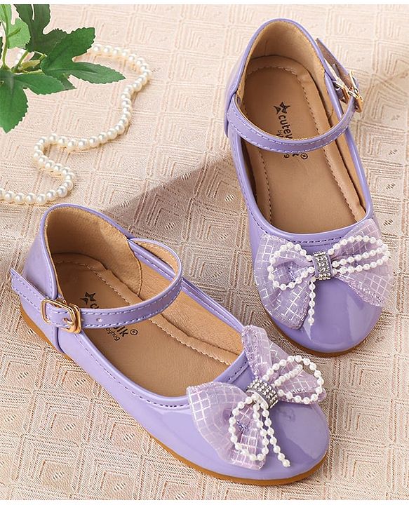 Cute Walk by Babyhug Clip Closure Ballerina with Bow Applique & Pearl Detailing - Purple